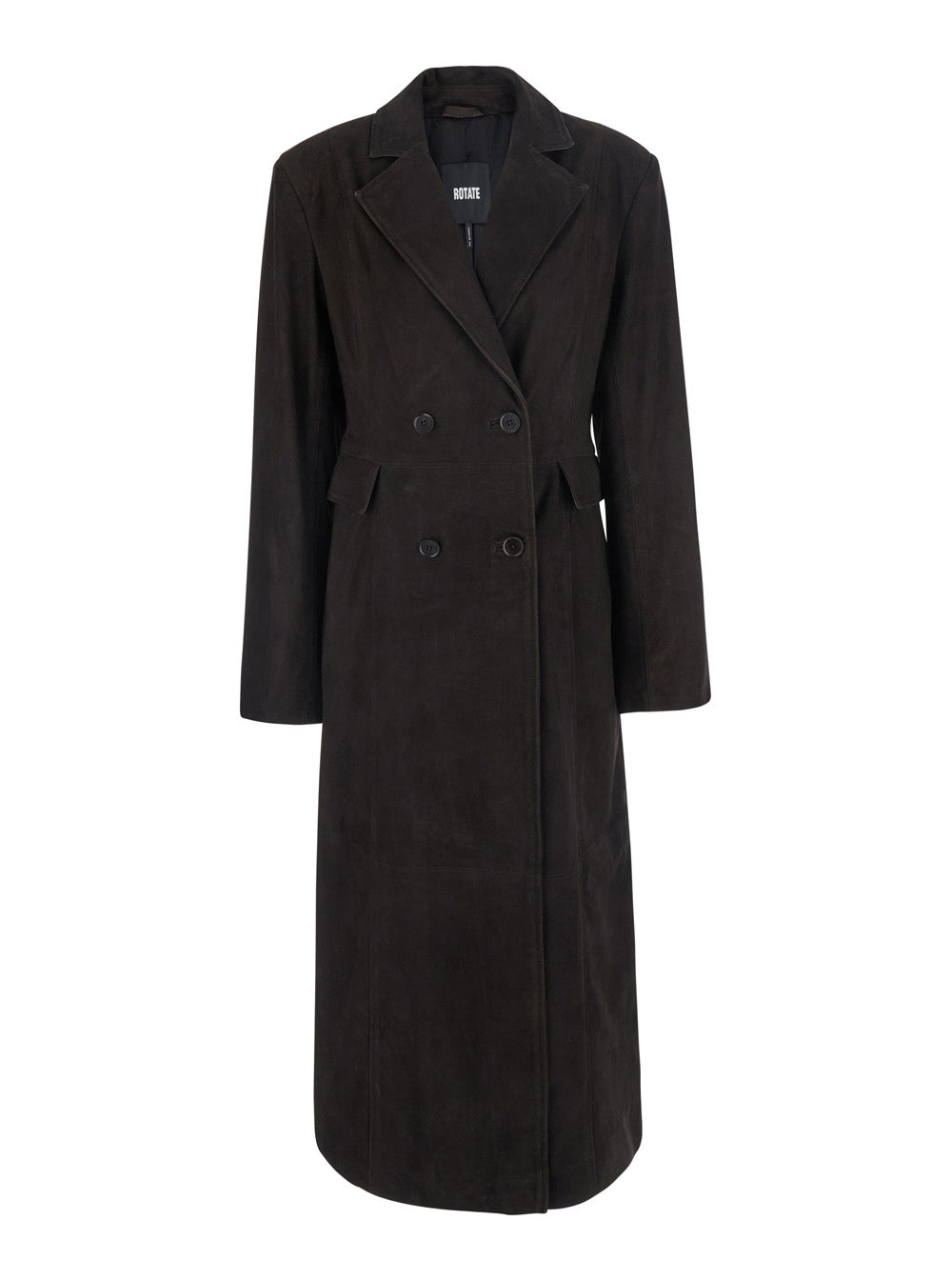 Rotate Women Brown Double-Breasted Coat With Wide Lapels In Suede Woman