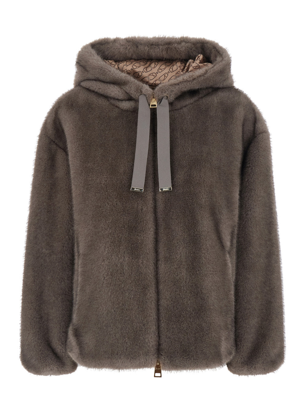 Herno Women Brown Hooded Jacket With Drawstring In Ecoleather For Women HERNO