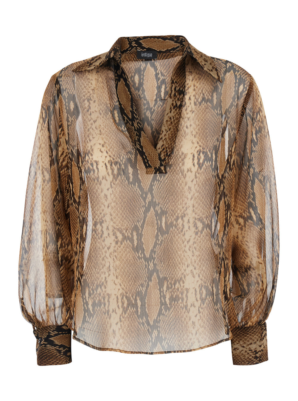 Leplain Women Brown Blouse With Wide Collar And V-Neck With All-Over Leopard Print In Fabric For Women LEPLAIN