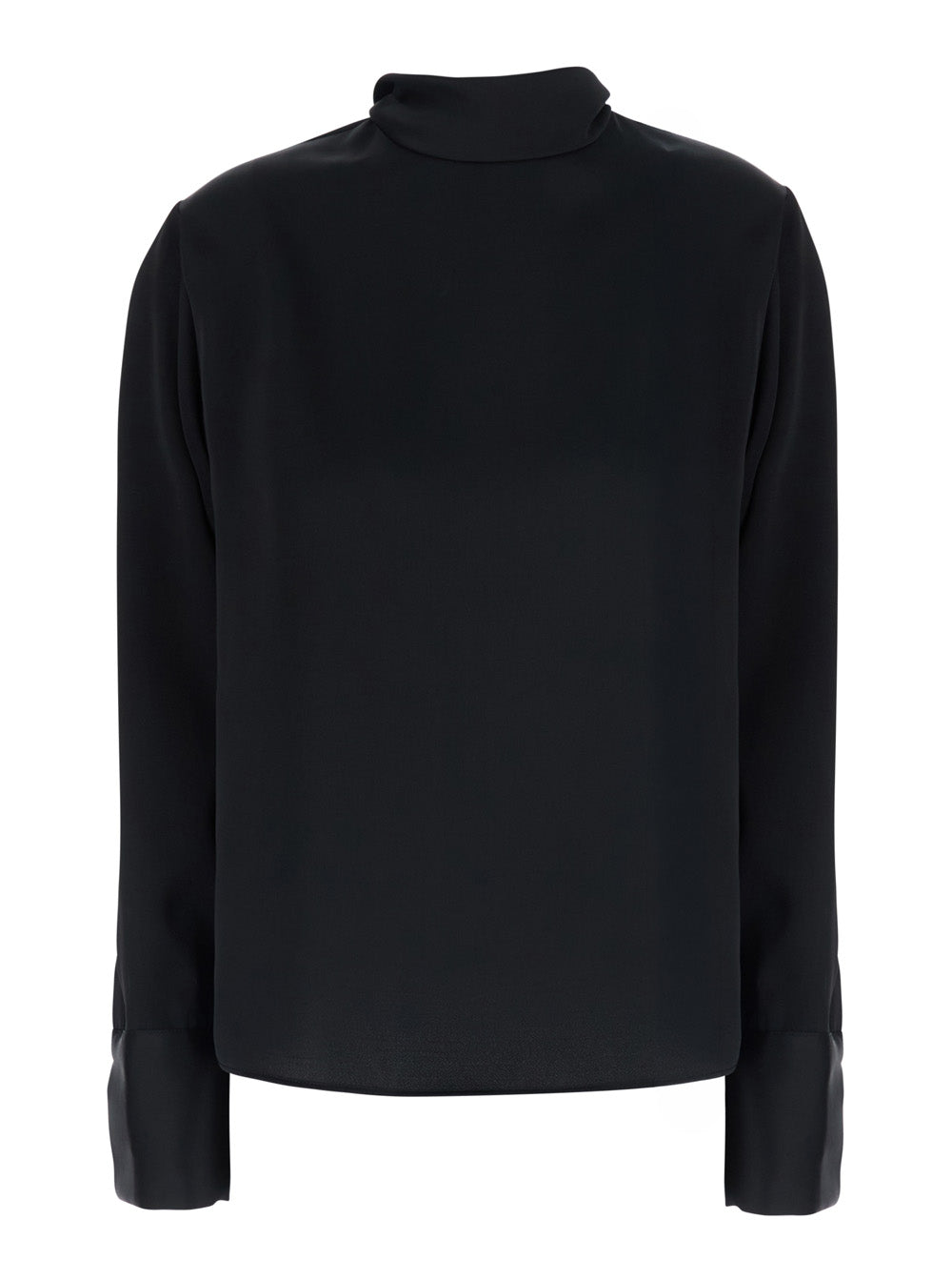 Leplain Women Black High Neck Blouse With Bow On The Back In Satin For Women LEPLAIN