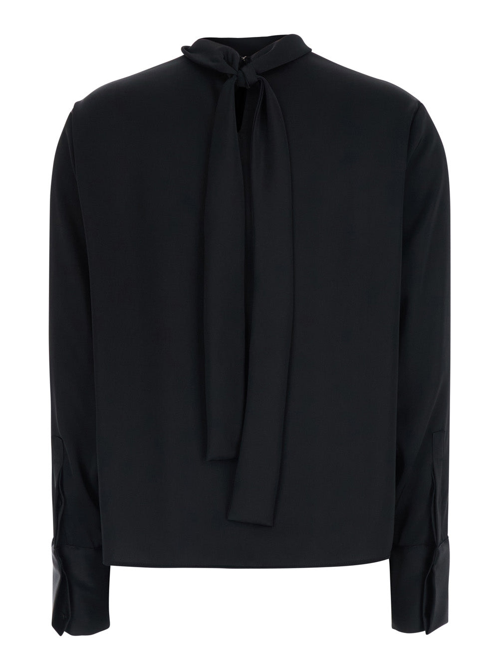 Leplain Women Black High Neck Blouse With Bow On The Back In Satin For Women LEPLAIN
