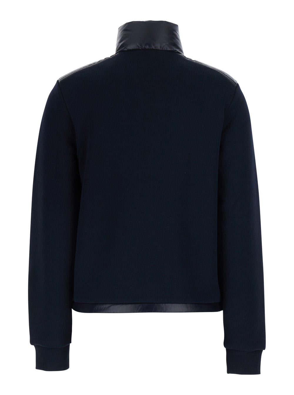 Moncler Women Blue High-Neck Cardigan With Logo Patch On The Sleeve And Padded And Quilted Design On The Front In Tech Fabric And Cotton For Women MONCLER