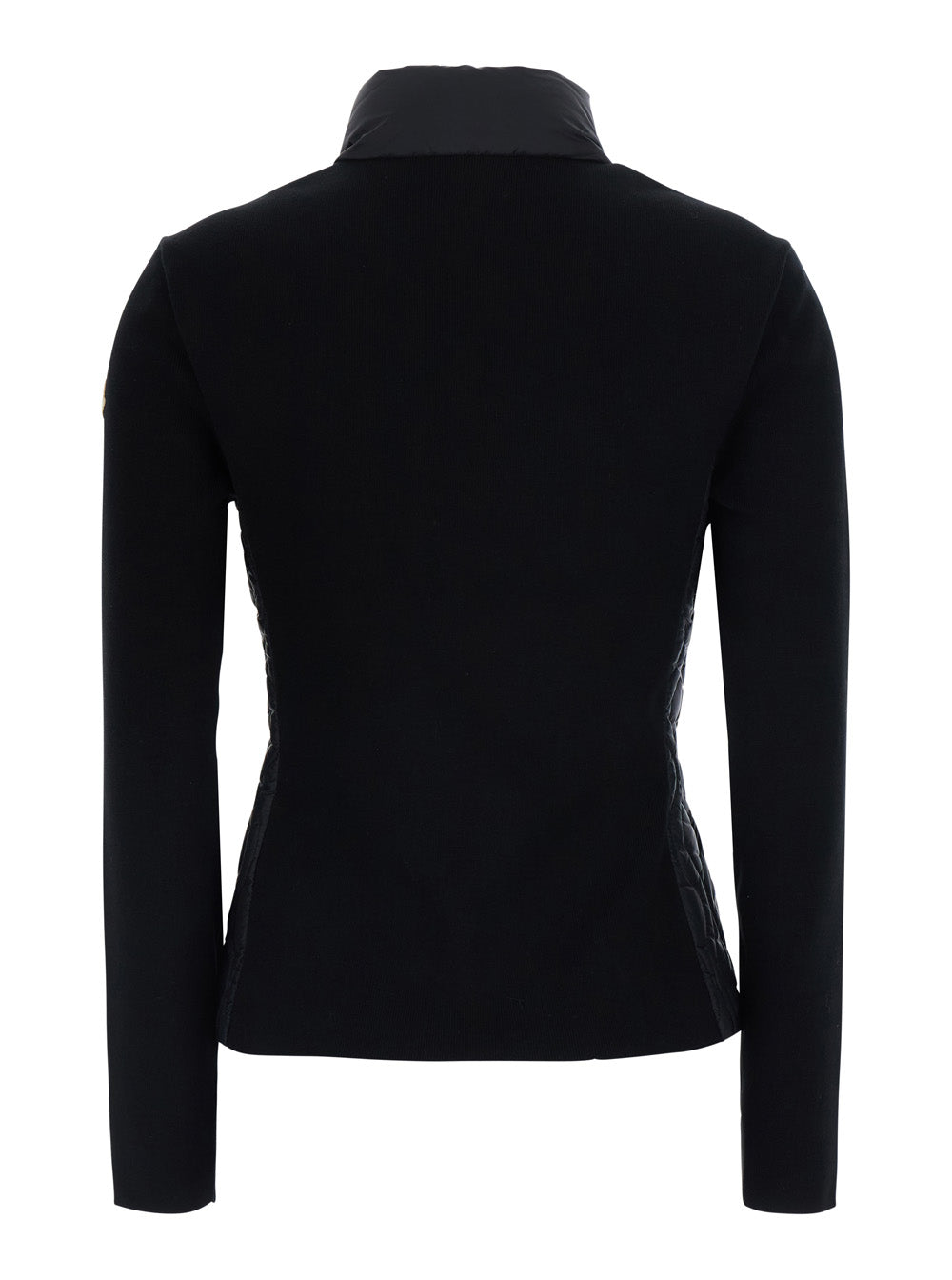 Moncler Women Black Cardigan With Padded Design On The Front And Logo Patch On The Sleeve In Tech Fabric And Cotton For Women MONCLER