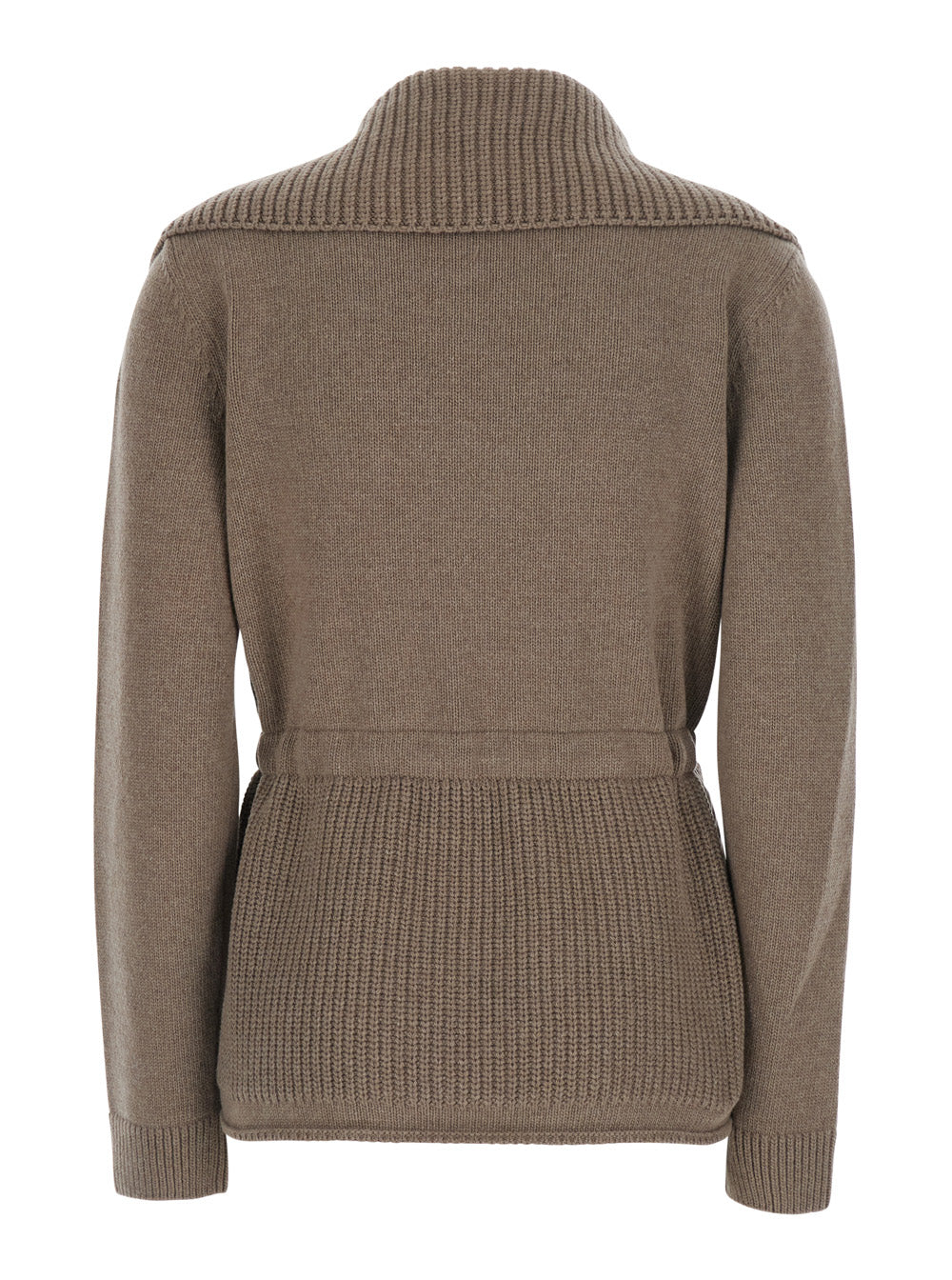 Moncler Women Beige Cardigan With Patch Logo On The Sleeve And Belt On The Front In Tech Fabric And Cotton For Women MONCLER