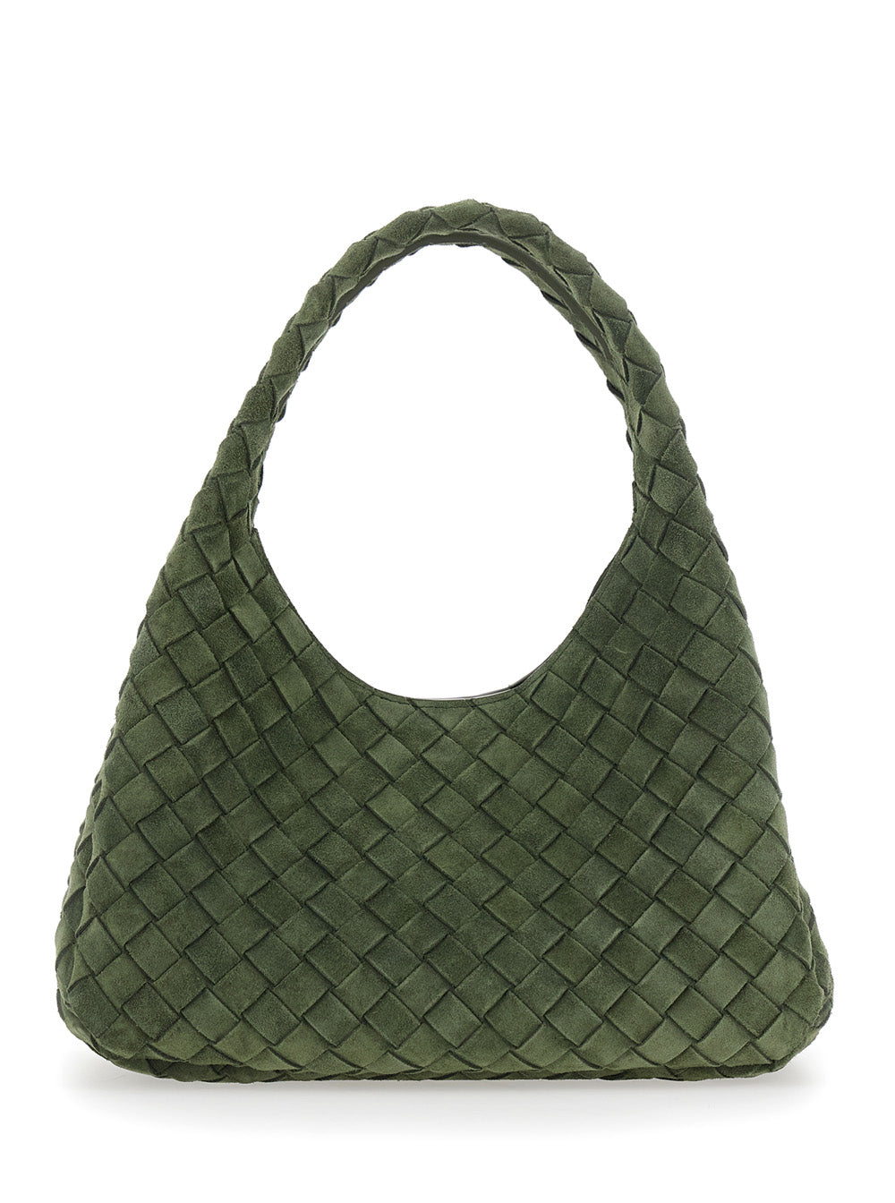 Bottega Veneta Women 'Campana Small' Green Shoulder Bag With Closure With Lace And Motif Woven In Suede Women BOTTEGA VENETA
