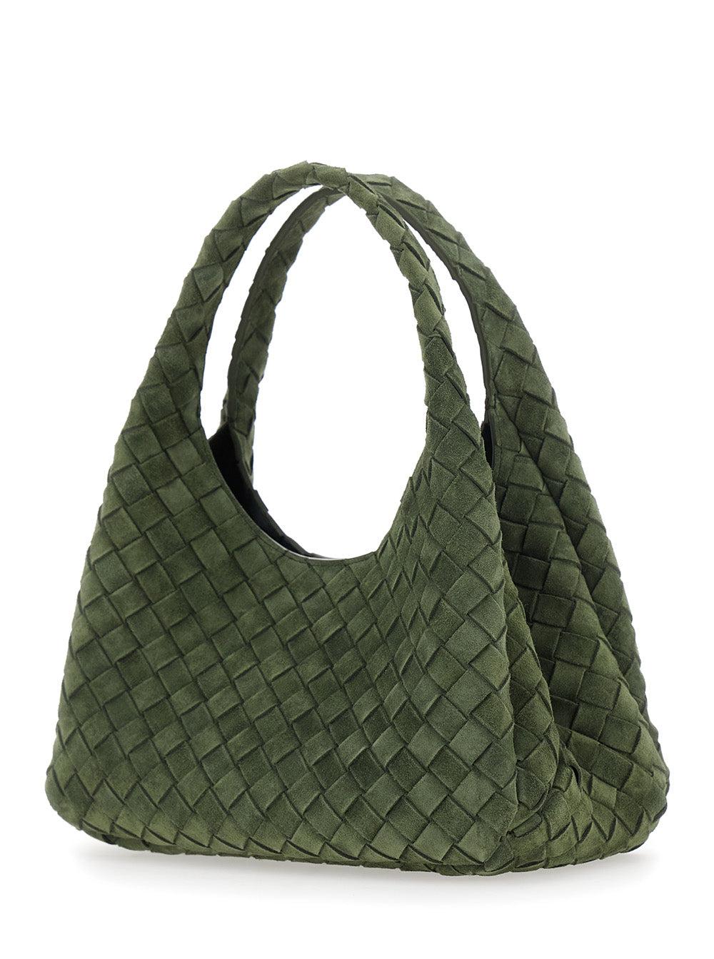 Bottega Veneta Women 'Campana Small' Green Shoulder Bag With Closure With Lace And Motif Woven In Suede Women BOTTEGA VENETA