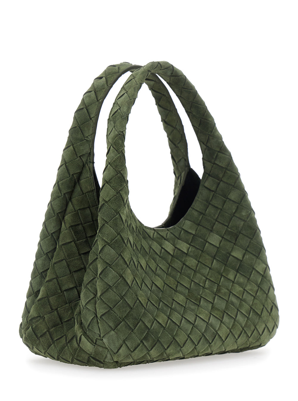 Bottega Veneta Women 'Campana Small' Green Shoulder Bag With Closure With Lace And Motif Woven In Suede Women BOTTEGA VENETA