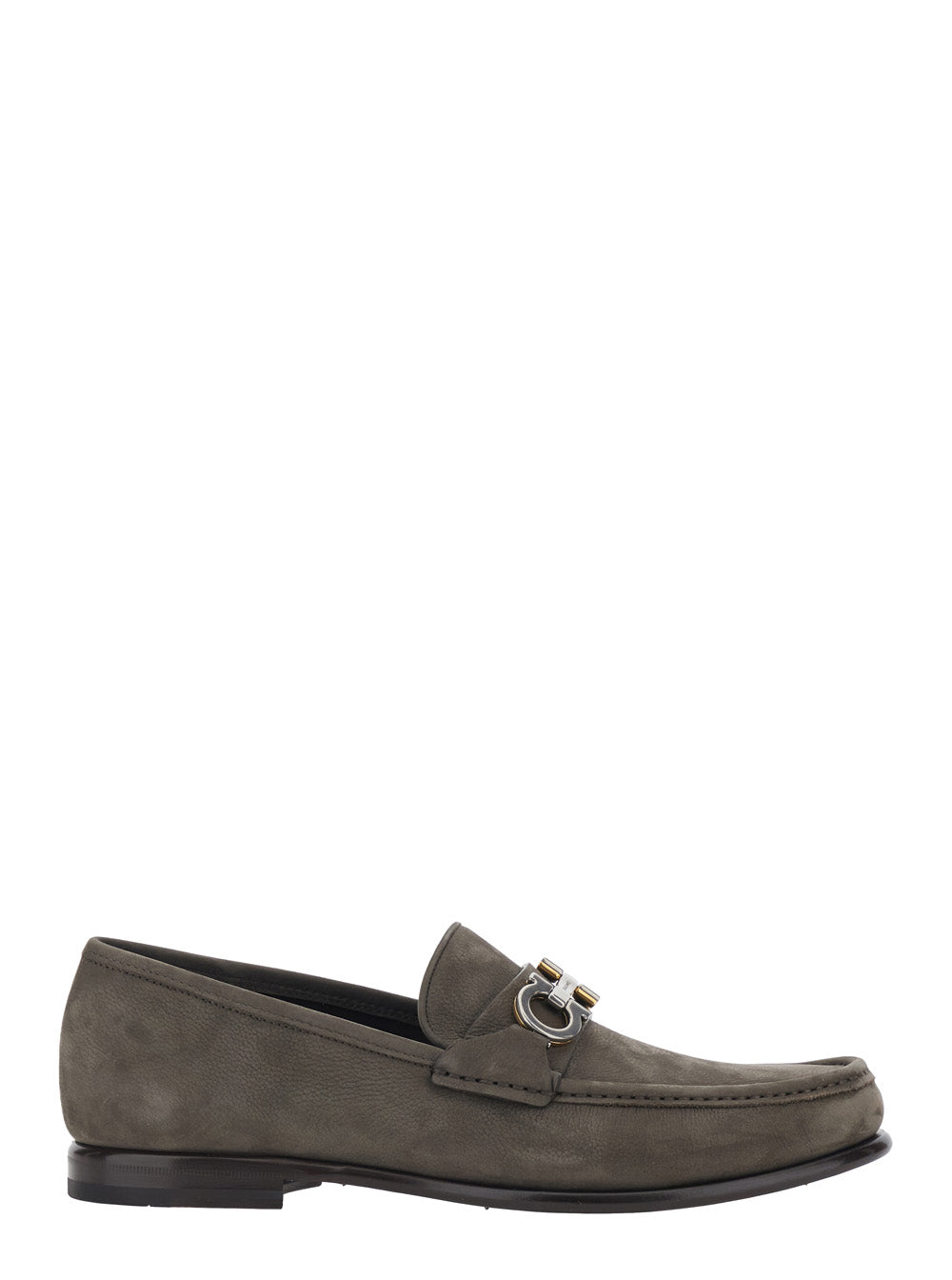 Ferragamo Men 'Avril' Grey Loafers With Gancini Plaque On The Front In  Leather For Men FERRAGAMO