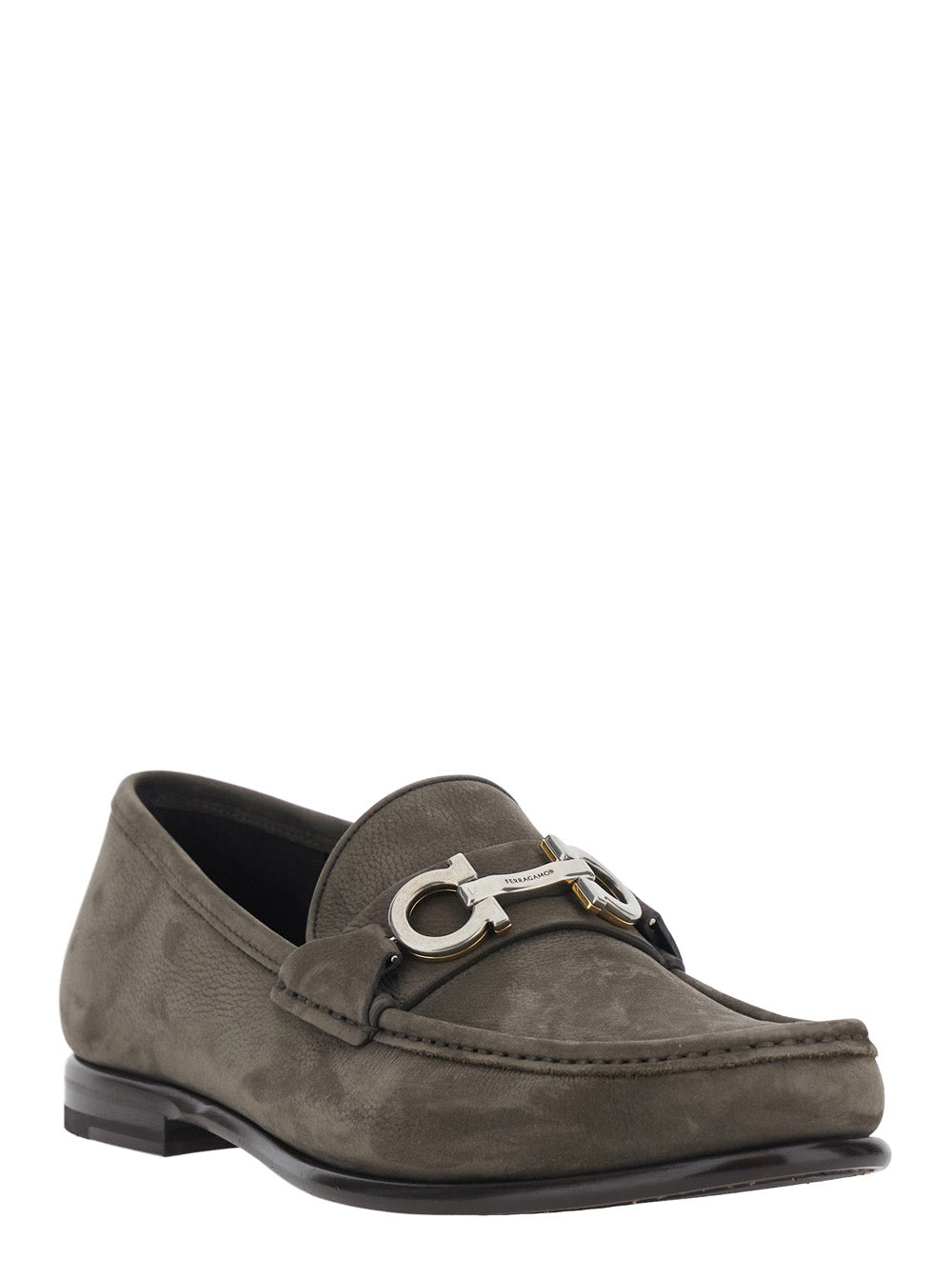 Ferragamo Men 'Avril' Grey Loafers With Gancini Plaque On The Front In  Leather For Men FERRAGAMO