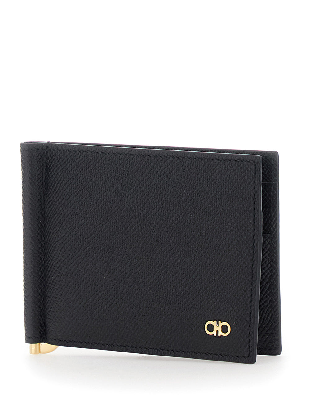 Ferragamo Men Micro Gancio Portafogli Con Money Clip Black Gold FERRAGAMO