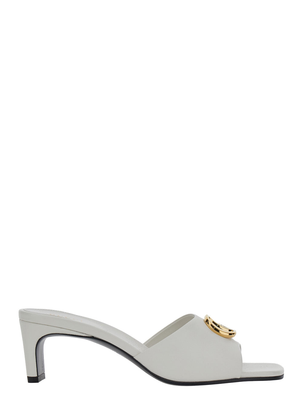 Gucci Women White Sandals With Gg Logo Plaque On The Front In Leather For Women GUCCI