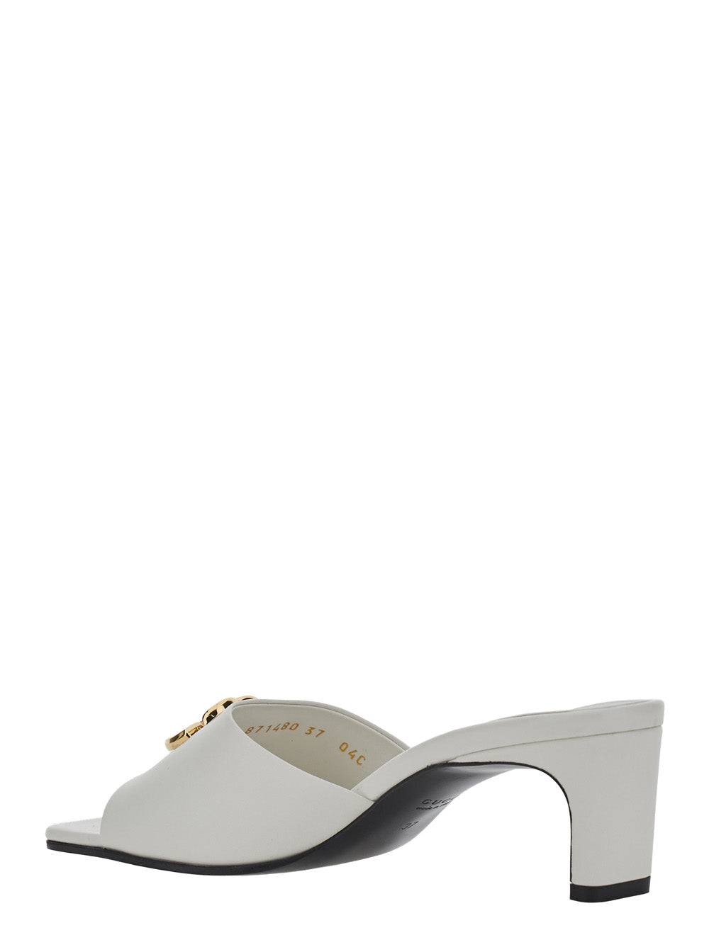 Gucci Women White Sandals With Gg Logo Plaque On The Front In Leather For Women GUCCI