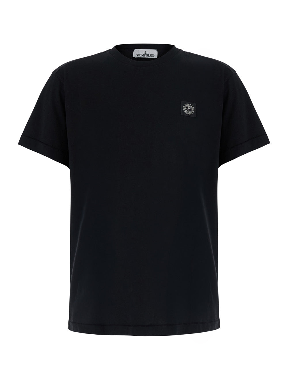 Stone Island Men Black Crew Neck T-Shirt With Logo Patch On The Front In Cotton For Men STONE ISLAND