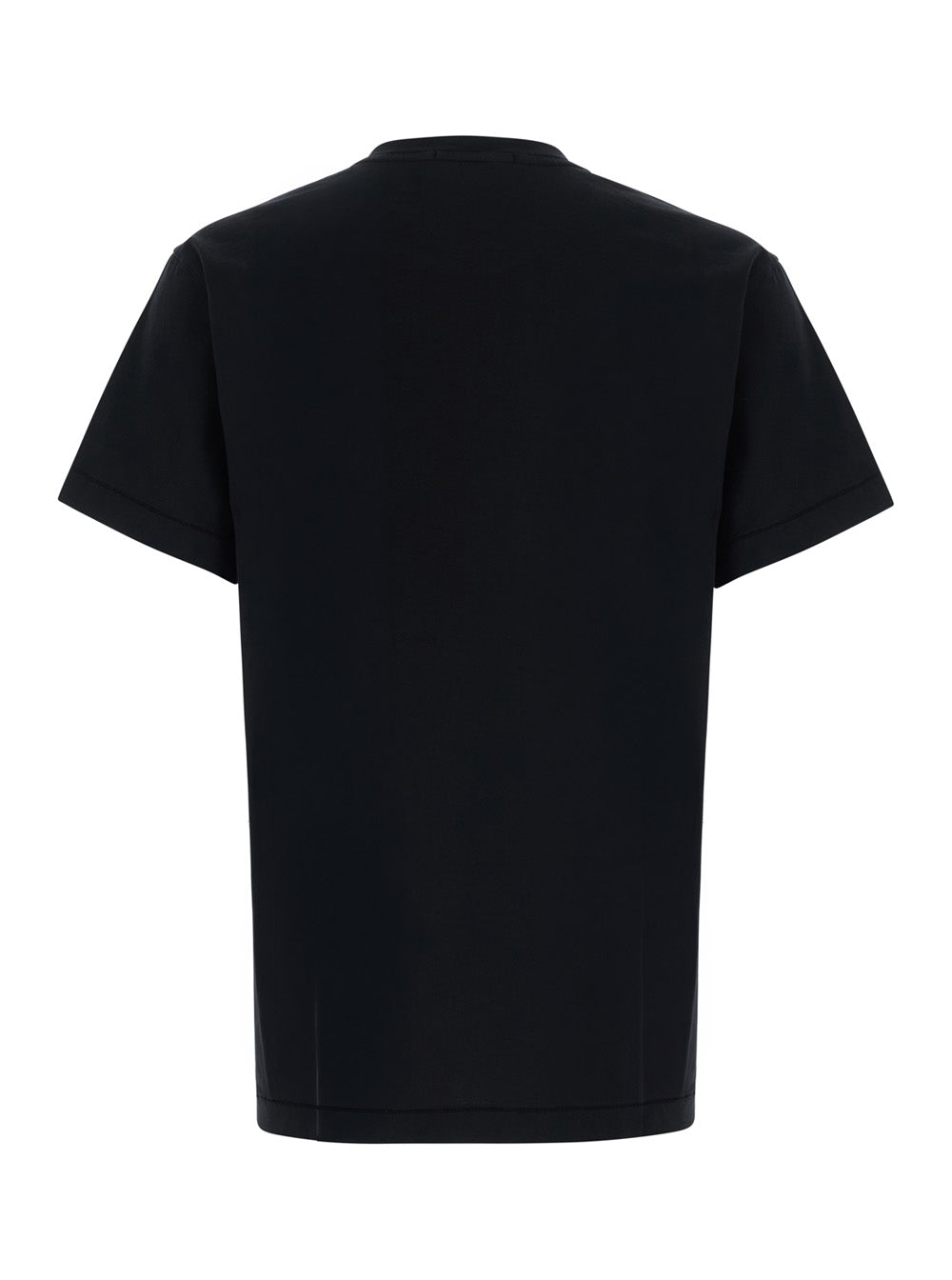 Stone Island Men Black Crew Neck T-Shirt With Logo Patch On The Front In Cotton For Men STONE ISLAND