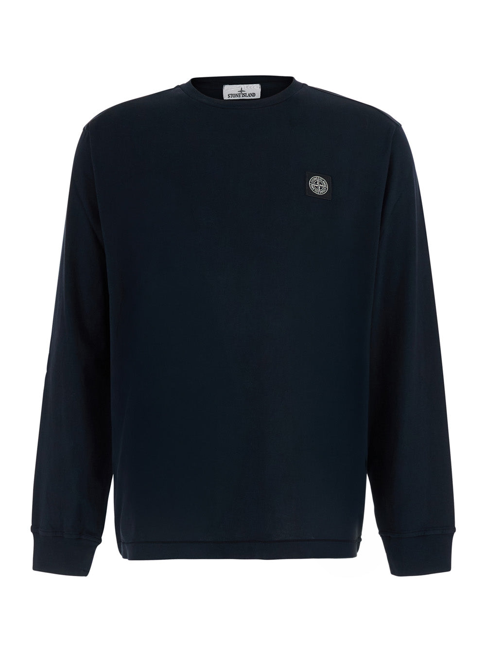 Stone Island Men Blue Crew Neck T-Shirt With Logo Patch On The Front In Cotton For Men STONE ISLAND