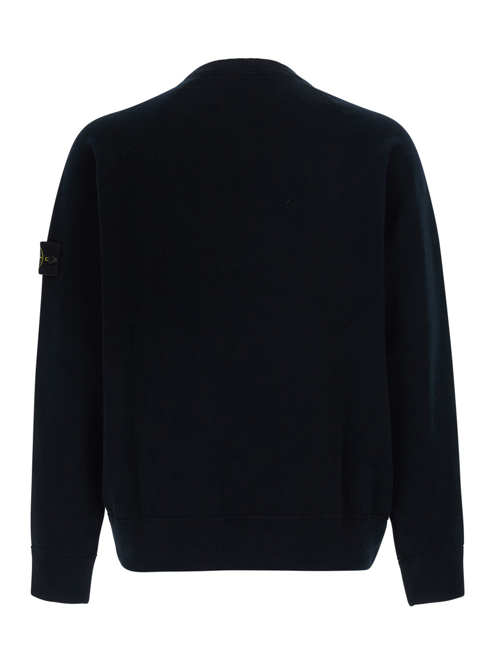 Stone Island Men Black Crew Neck Sweater With Logo Patch On The Sleeve In Wool Blend Men STONE ISLAND