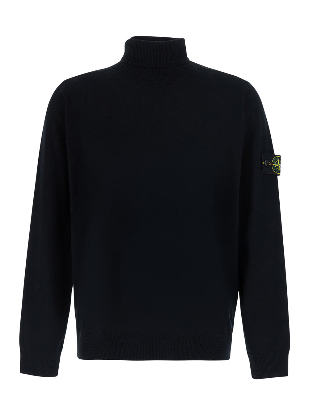Stone Island Men Black Sweater With High Collar And Logo Patch On The Sleeve In Cotton Men STONE ISLAND