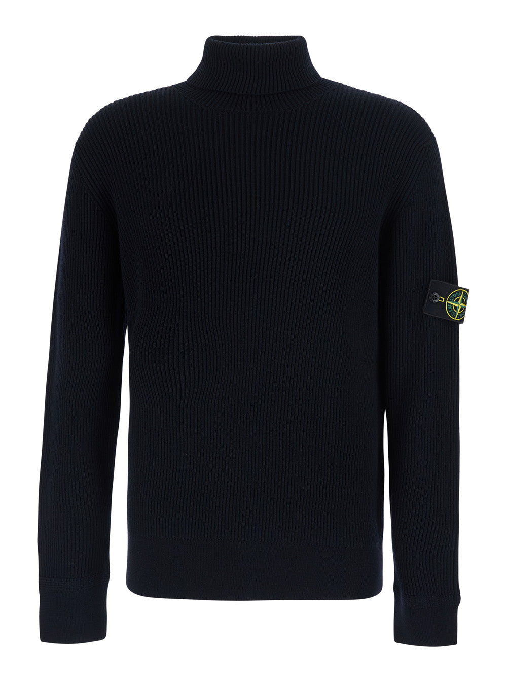 Stone Island Men Blue Sweater With High Collar And Logo Patch On The Sleeve In Men STONE ISLAND