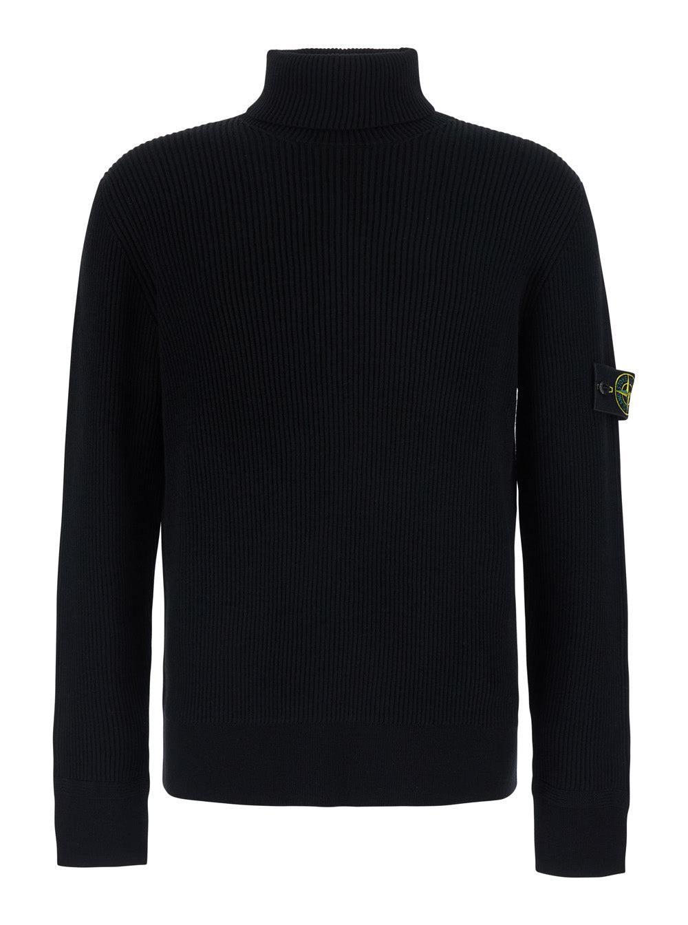 Stone Island Men Black Sweater With High Collar And Logo Patch On The Sleeve In Men STONE ISLAND