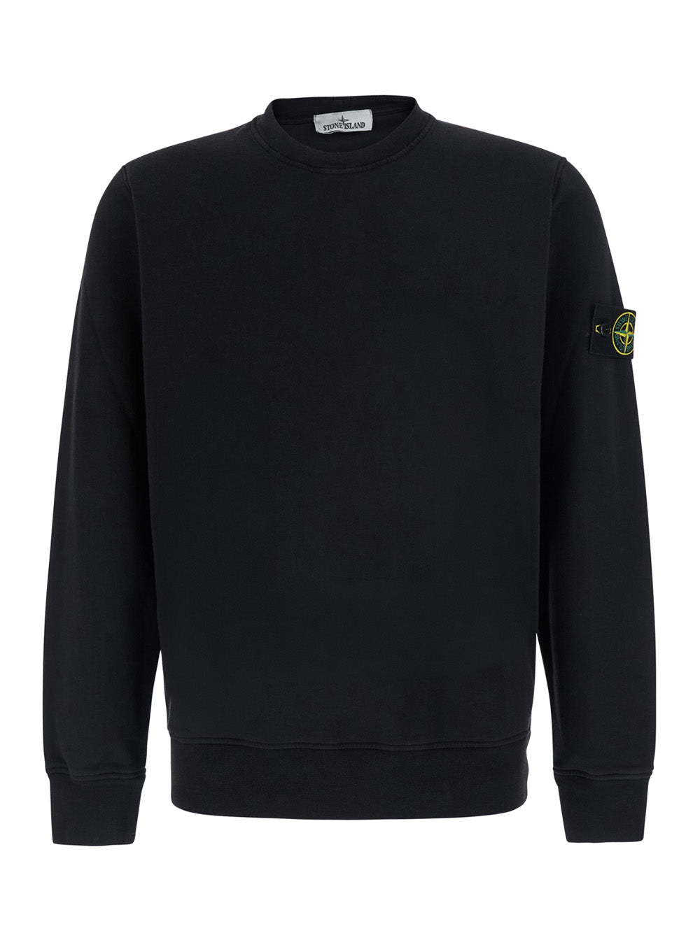 Stone Island Men Black Crewneck Sweatshirt With Logo Patch On The Sleeve In Cotton For Men STONE ISLAND