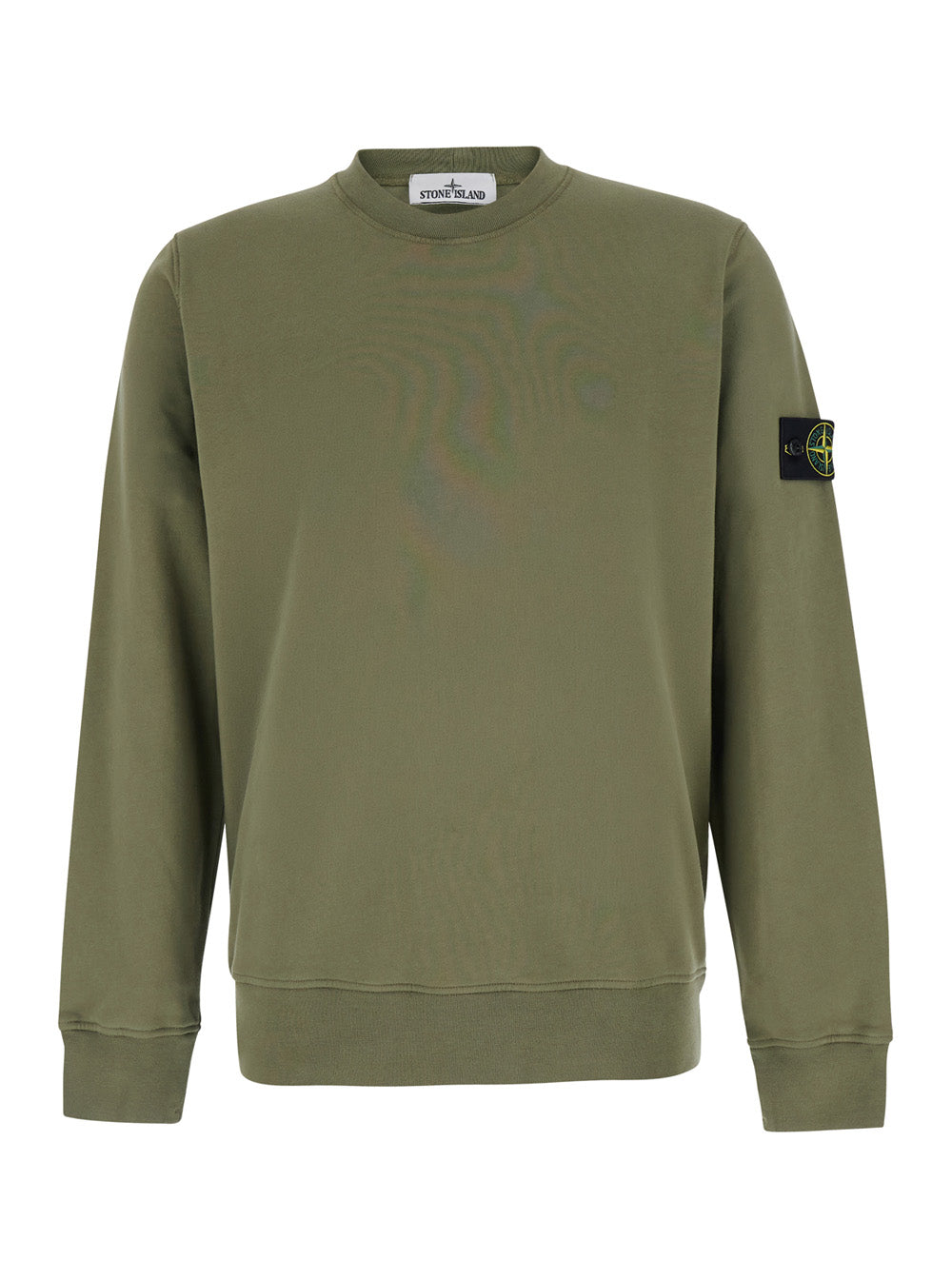 Stone Island Men Green Crewneck Sweatshirt With Logo Patch On The Sleeve In Cotton For Men STONE ISLAND