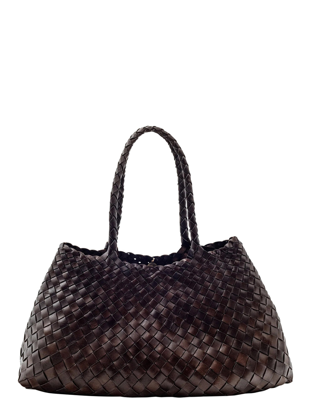 Dragon Diffusion Women Shoulder Bag 'Santa Croce' With Logo Charm Detail And Leather Intreccio Design Brown Woman DRAGON DIFFUSION