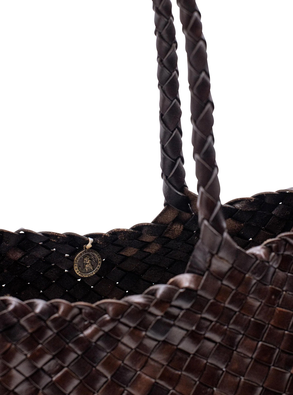 Dragon Diffusion Women Shoulder Bag 'Santa Croce' With Logo Charm Detail And Leather Intreccio Design Brown Woman DRAGON DIFFUSION