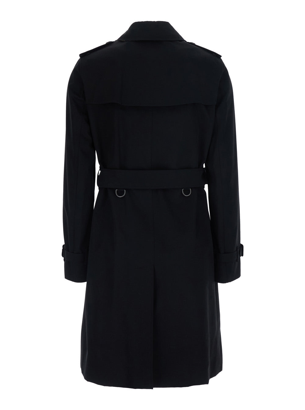 Burberry Women 'Kensington' Black Short Double-Breasted Trench Coat With Waist Belt In Cotton For Women BURBERRY