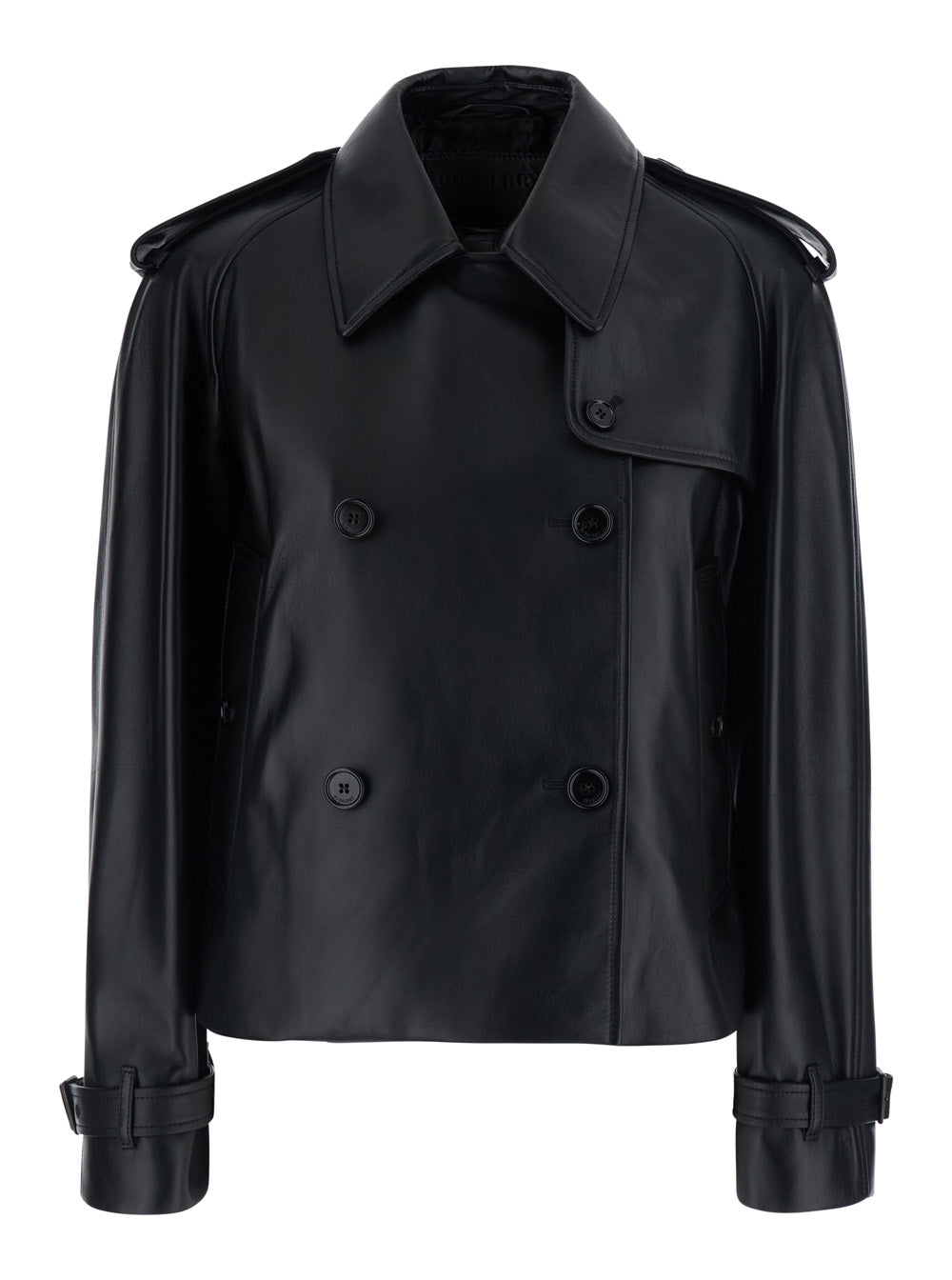 Burberry Women 'Mayfair' Black Jacket With Wide Collar And Cropped Design In Leather For Women BURBERRY