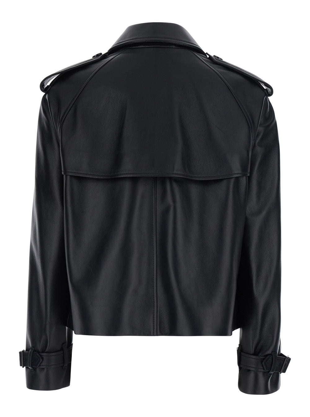 Burberry Women 'Mayfair' Black Jacket With Wide Collar And Cropped Design In Leather For Women BURBERRY