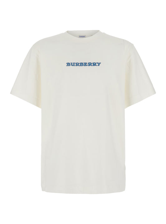 Burberry Men 'Ryan' White T-Shirt With Logo On The Front And Maxi Logo On The Back In Cotton For Men BURBERRY