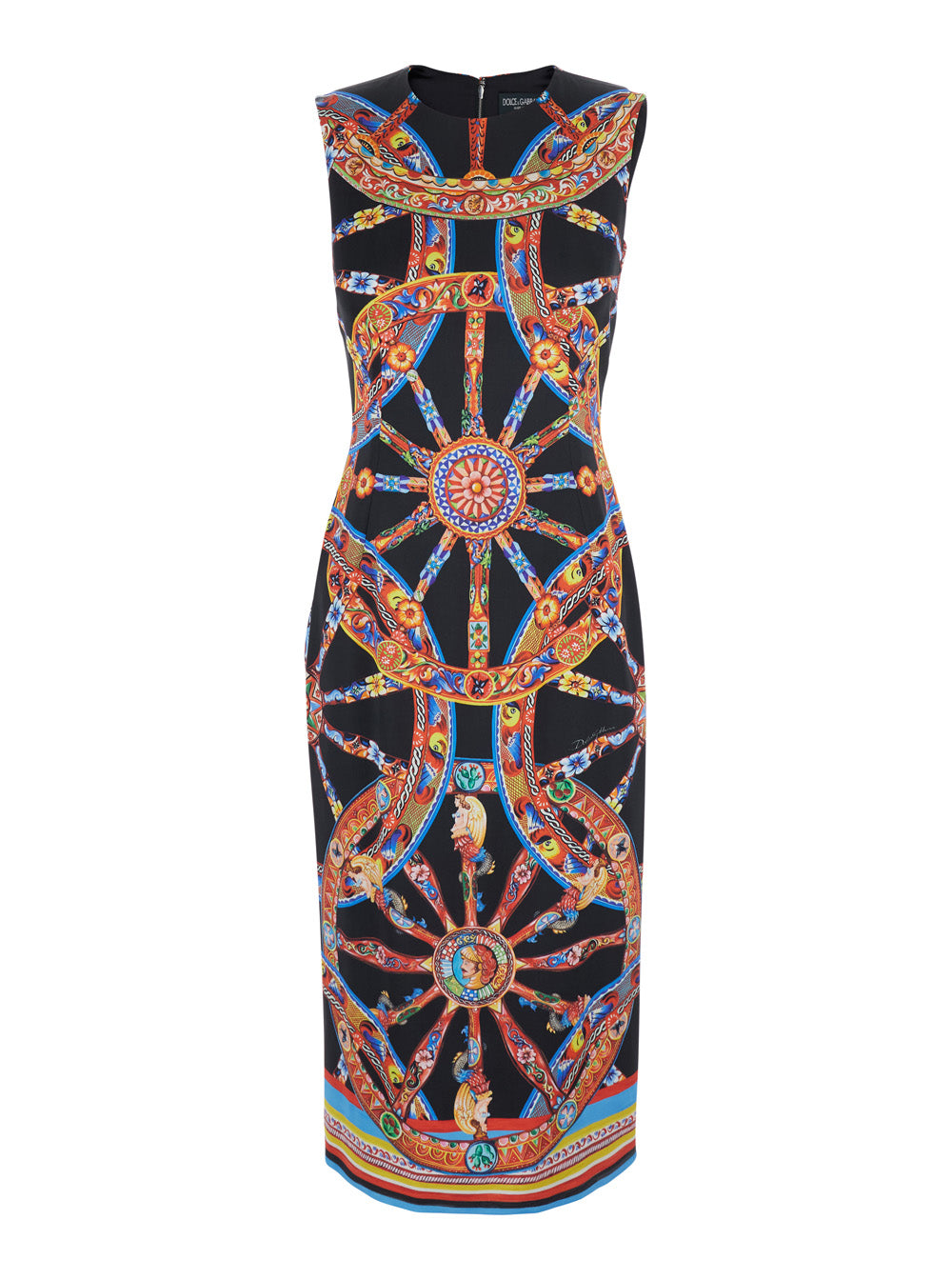 Dolce & Gabbana Women Multicolor Sleeveless Dress With All-Over Carretto Print In Satin For Women DOLCE & GABBANA
