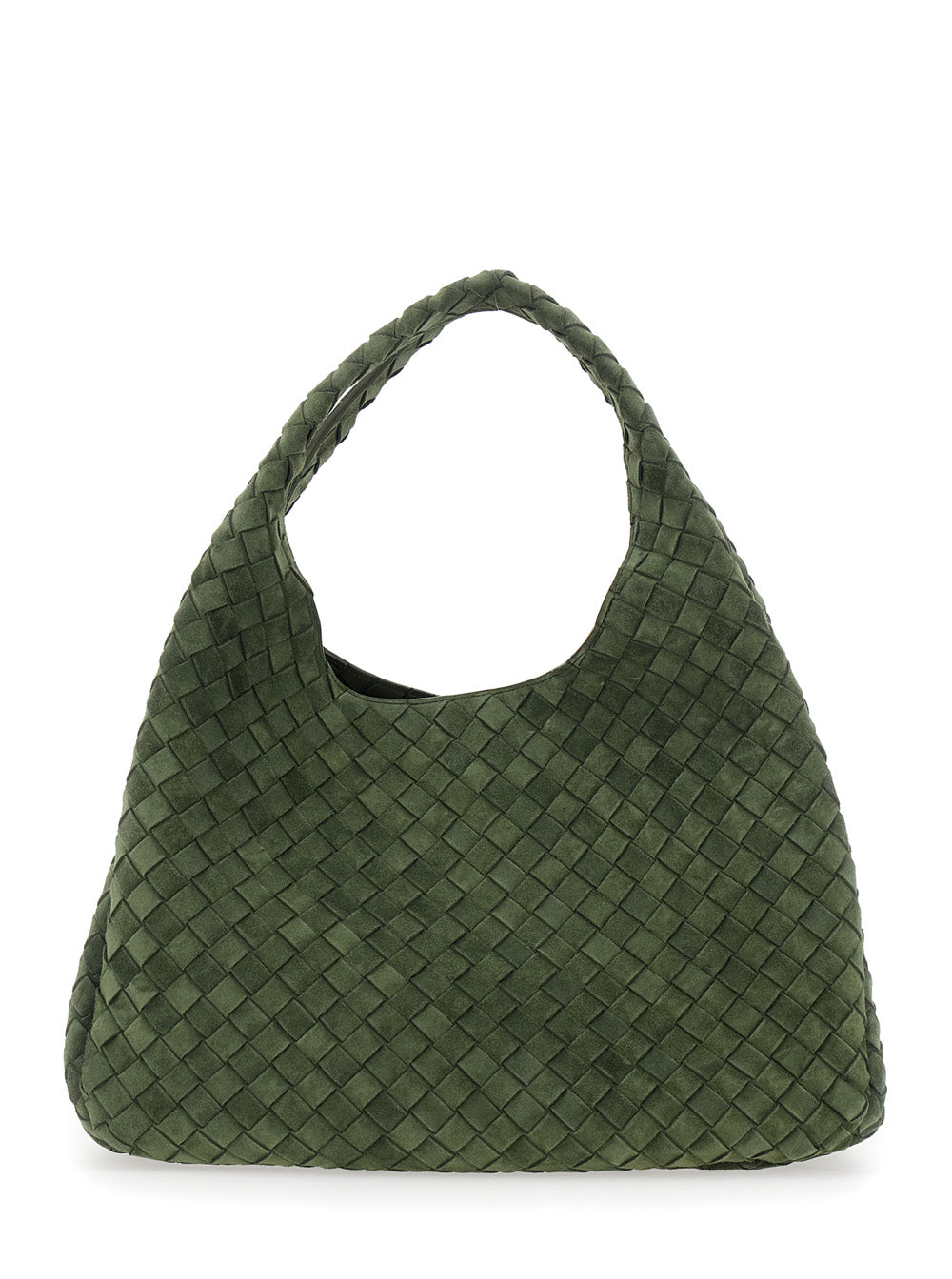 Bottega Veneta Women 'Campana' Green Large Shoulder Bag With Top Handle And Intrecciato Motif In Suede For Women BOTTEGA VENETA