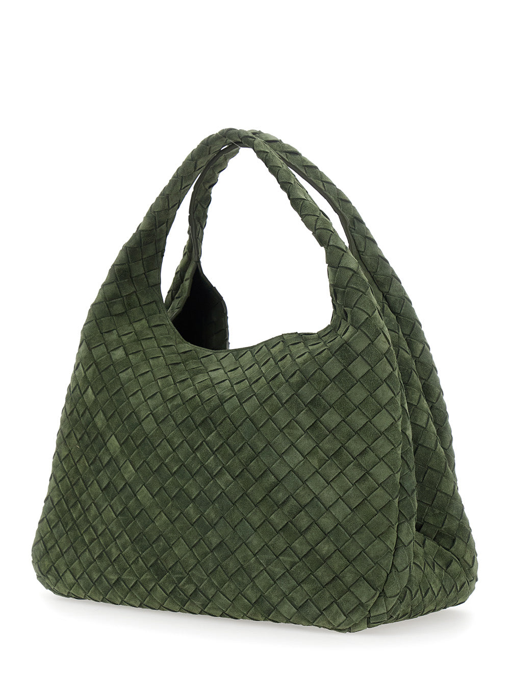 Bottega Veneta Women 'Campana' Green Large Shoulder Bag With Top Handle And Intrecciato Motif In Suede For Women BOTTEGA VENETA
