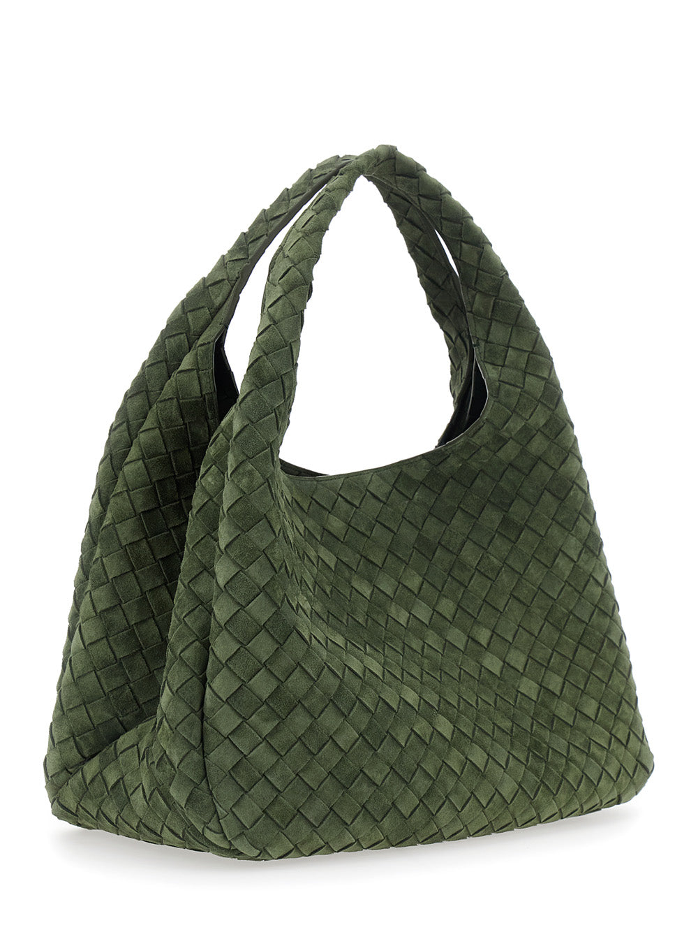 Bottega Veneta Women 'Campana' Green Large Shoulder Bag With Top Handle And Intrecciato Motif In Suede For Women BOTTEGA VENETA