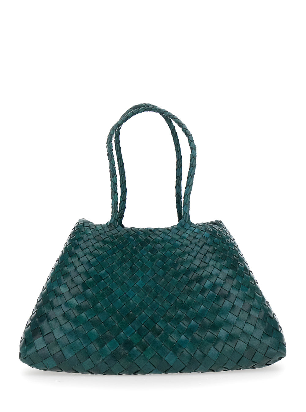 Dragon Diffusion Women 'Santa Croce' Green Large Shoulder Bag With Woven Motif And Two Top Handles In Leather For Women DRAGON DIFFUSION