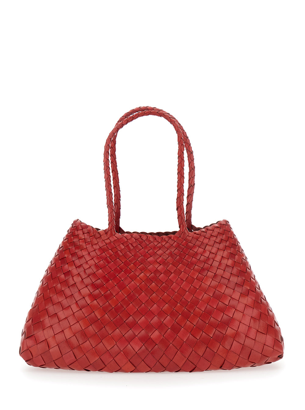 Dragon Diffusion Women 'Santa Croce' Red Large Shoulder Bag With Woven Motif And Two Top Handles In Leather For Women DRAGON DIFFUSION