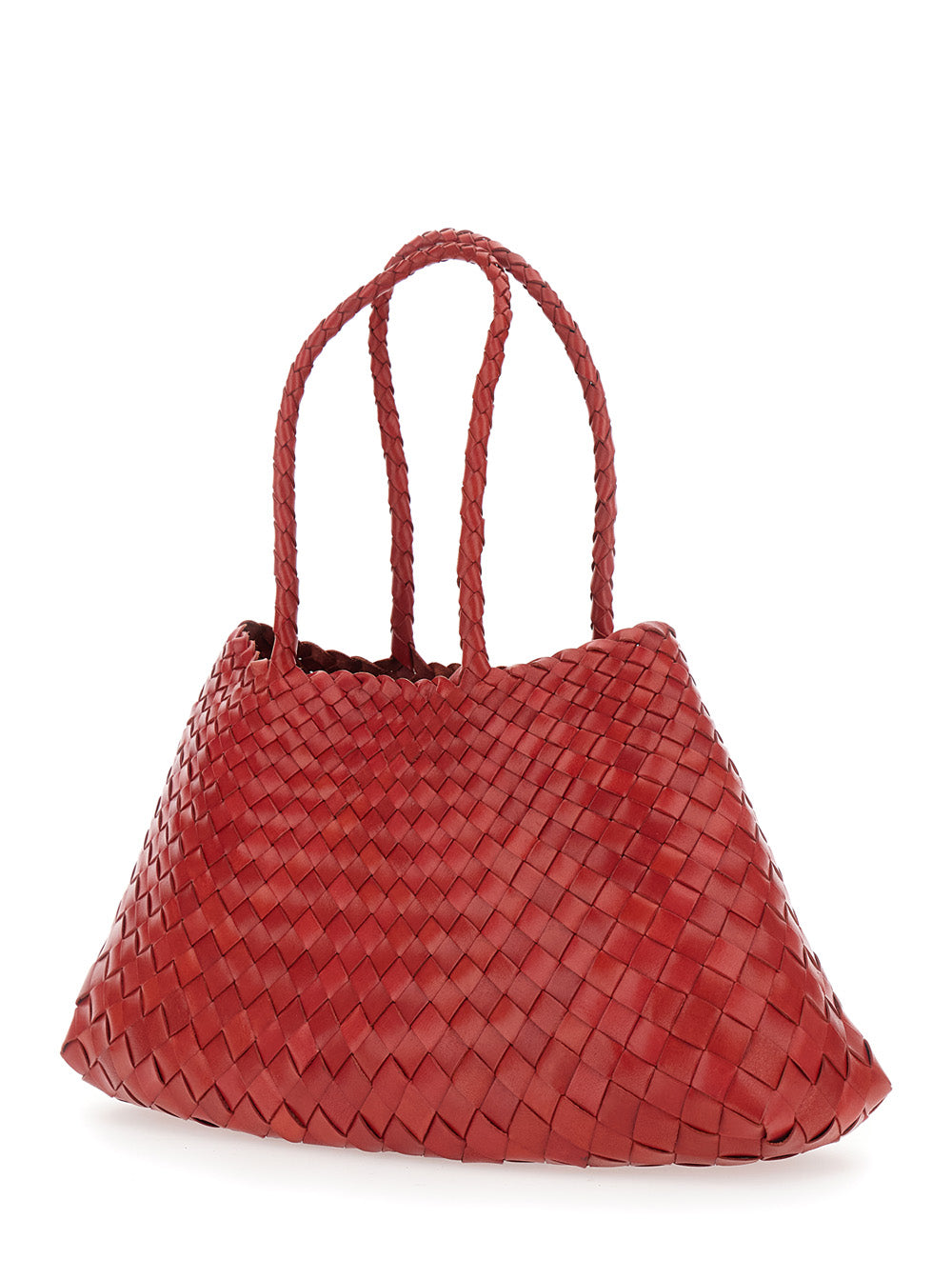 Dragon Diffusion Women 'Santa Croce' Red Large Shoulder Bag With Woven Motif And Two Top Handles In Leather For Women DRAGON DIFFUSION