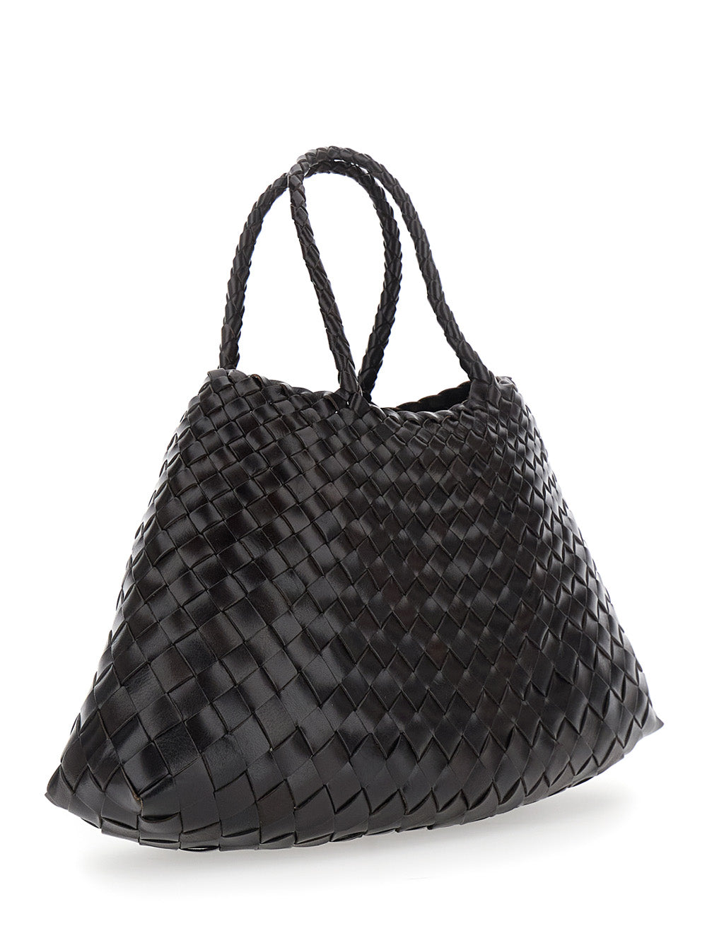 Dragon Diffusion Women 'Santa Croce' Brown Small Handbag With Woven Design In Leather For Women DRAGON DIFFUSION