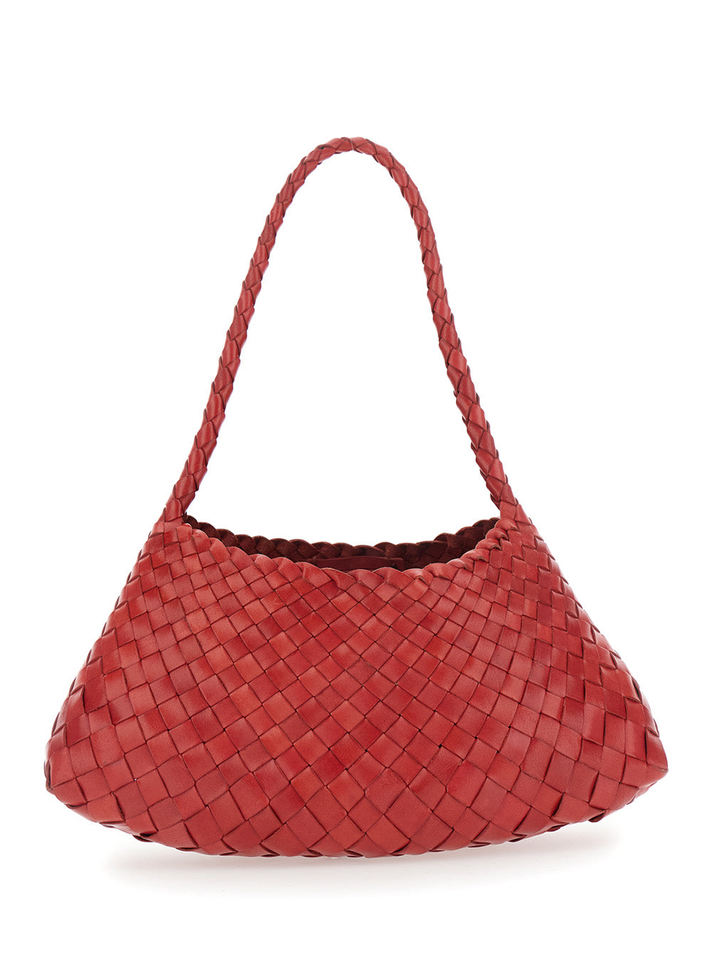 Dragon Diffusion Women 'Rossana' Red Shoulder Bag With Flared And Woven Design In Leather For Women DRAGON DIFFUSION