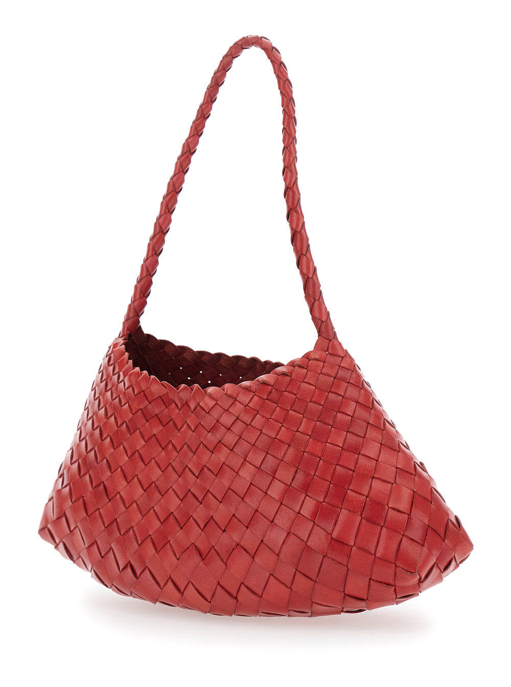 Dragon Diffusion Women 'Rossana' Red Shoulder Bag With Flared And Woven Design In Leather For Women DRAGON DIFFUSION