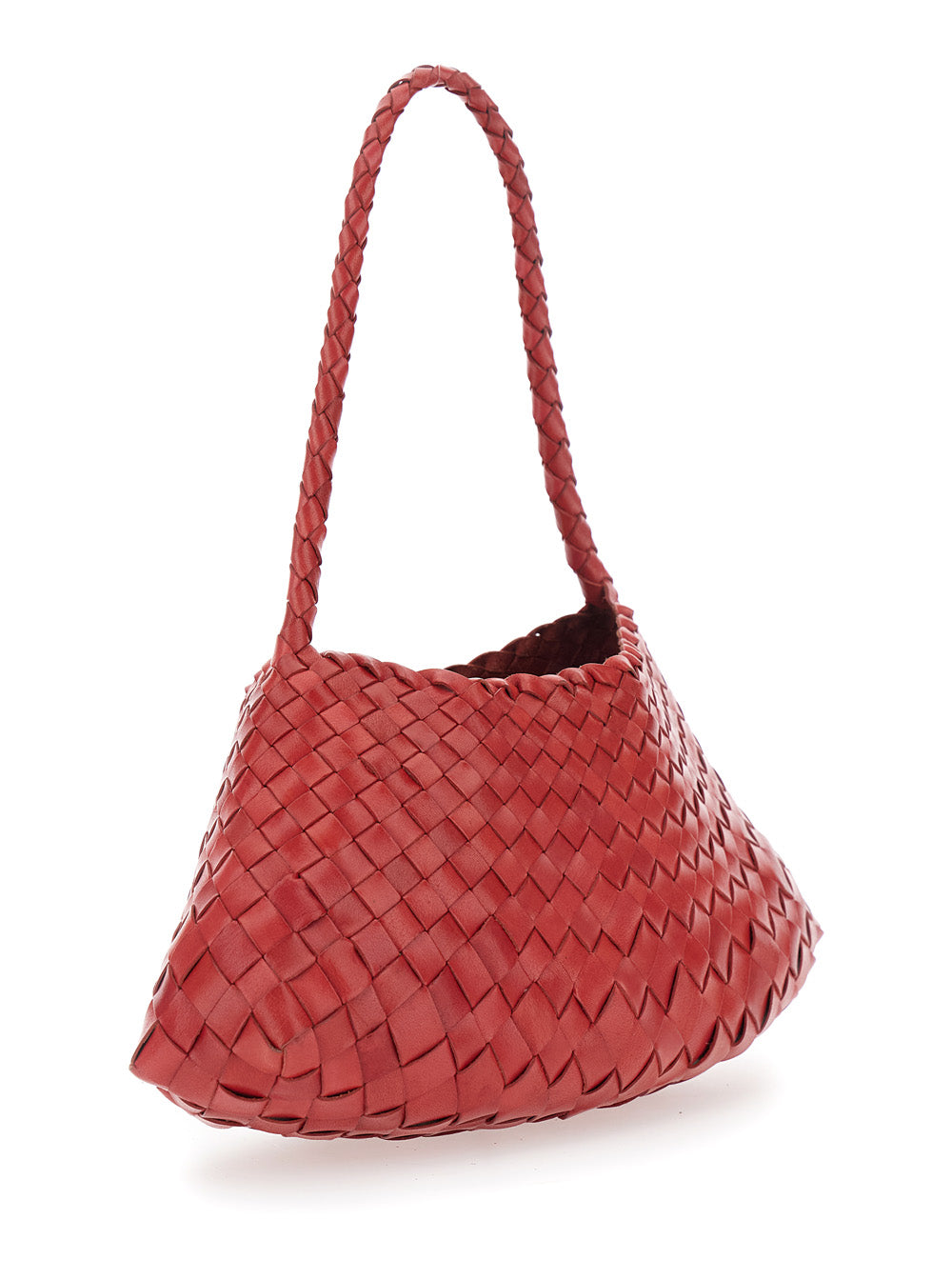 Dragon Diffusion Women 'Rossana' Red Shoulder Bag With Flared And Woven Design In Leather For Women DRAGON DIFFUSION