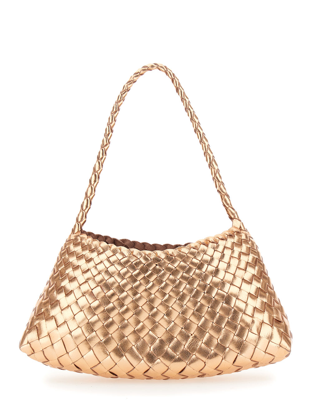 Dragon Diffusion Women 'Rossana' Brown Shoulder Bag With Flared And Woven Design In Leather For Women DRAGON DIFFUSION