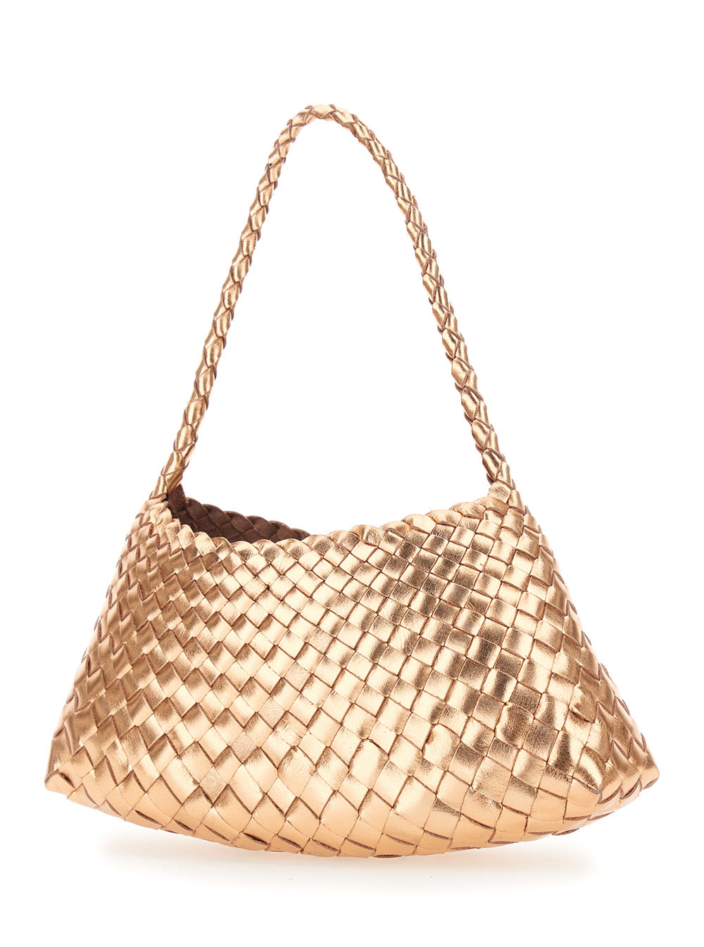 Dragon Diffusion Women 'Rossana' Brown Shoulder Bag With Flared And Woven Design In Leather For Women DRAGON DIFFUSION