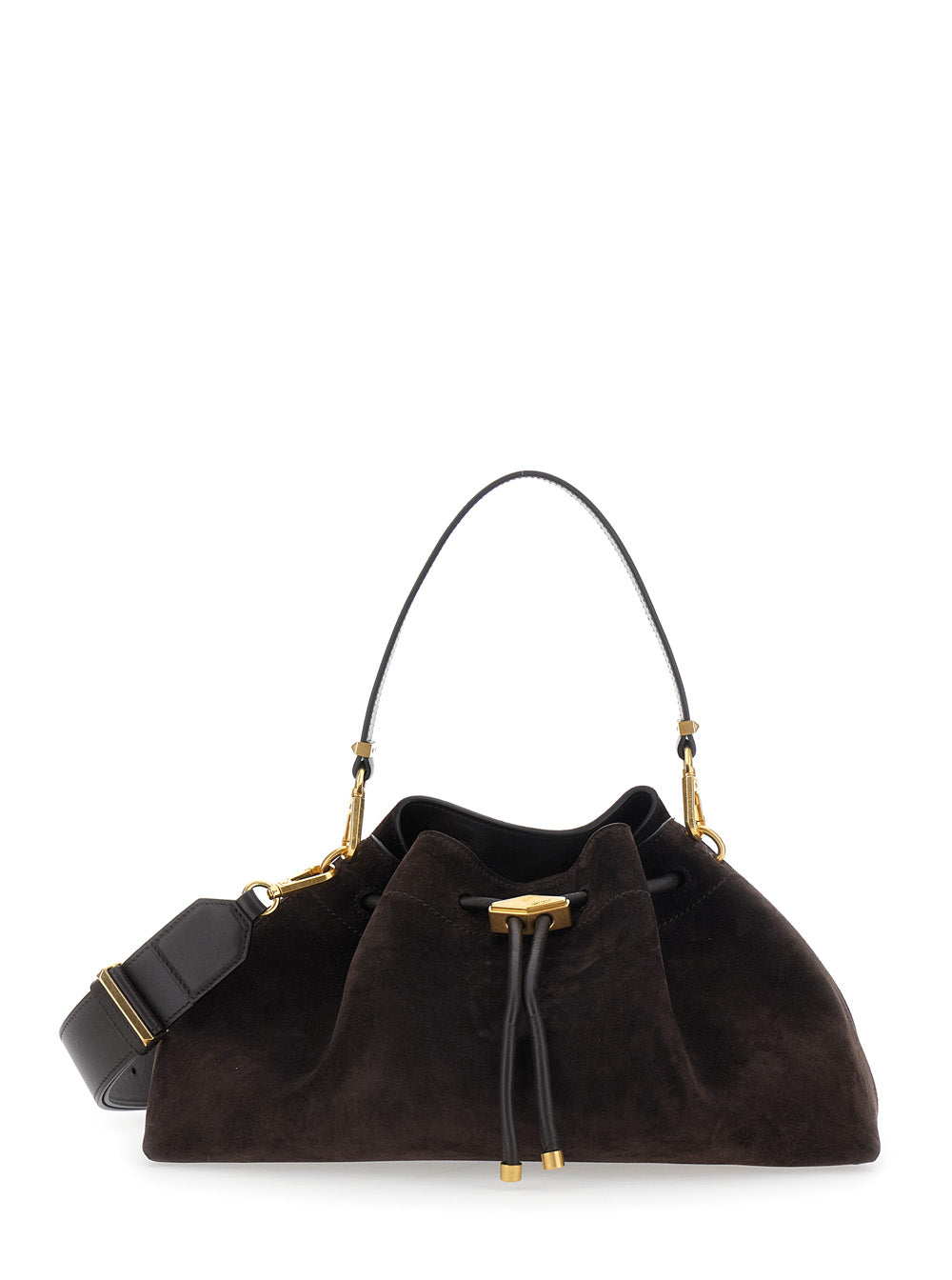 Jimmy Choo Women 'Bon Bon' Brown Shoulder Bag With Drawstring Closure And Embossed Logo On Front In Suede For Women JIMMY CHOO