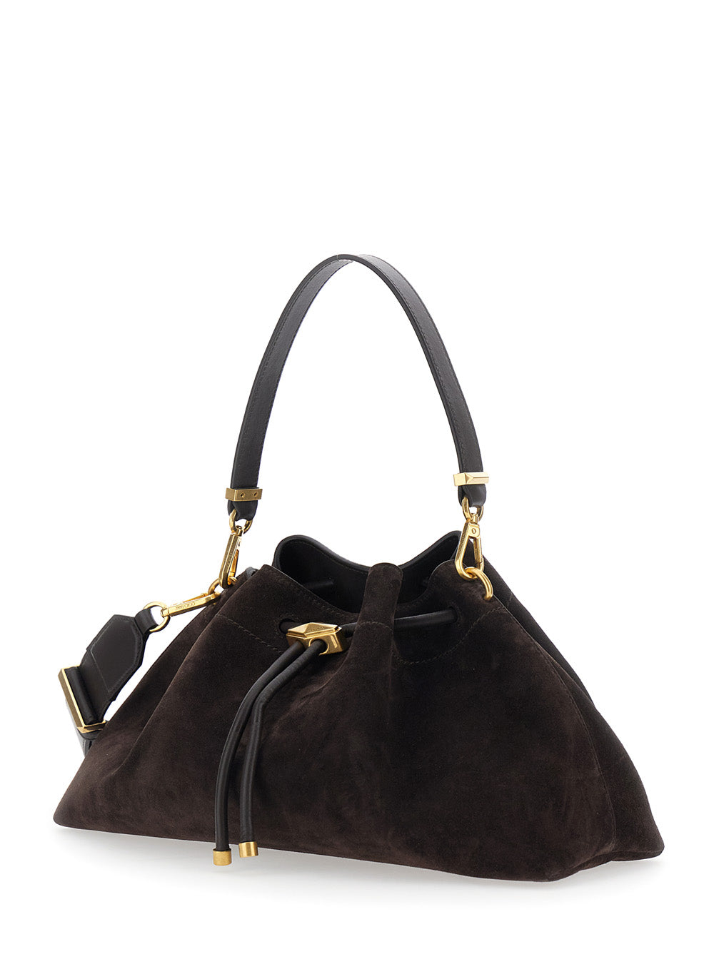 Jimmy Choo Women 'Bon Bon' Brown Shoulder Bag With Drawstring Closure And Embossed Logo On Front In Suede For Women JIMMY CHOO