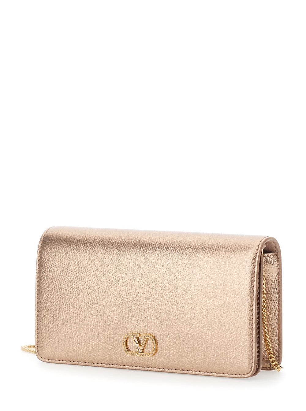 Valentino Garavani Women Metallic Mini Bag With Vlogo Plaque On The Front And All-Over Rhinestones In Leather For Women VALENTINO GARAVANI