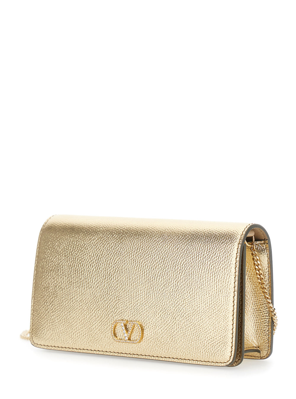 Valentino Garavani Women Metallic Mini Bag With Vlogo Plaque On The Front And All-Over Rhinestones In Leather For Women VALENTINO GARAVANI