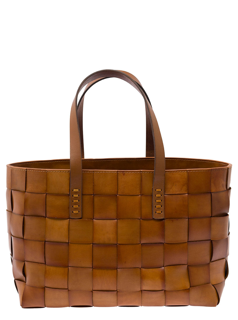 Dragon Diffusion Women Brown Woven Leather Double Handle Shopper Bag For Women DRAGON DIFFUSION