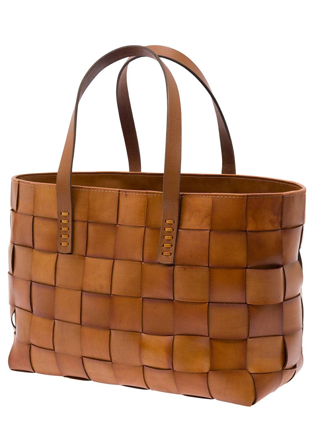 Dragon Diffusion Women Brown Woven Leather Double Handle Shopper Bag For Women DRAGON DIFFUSION